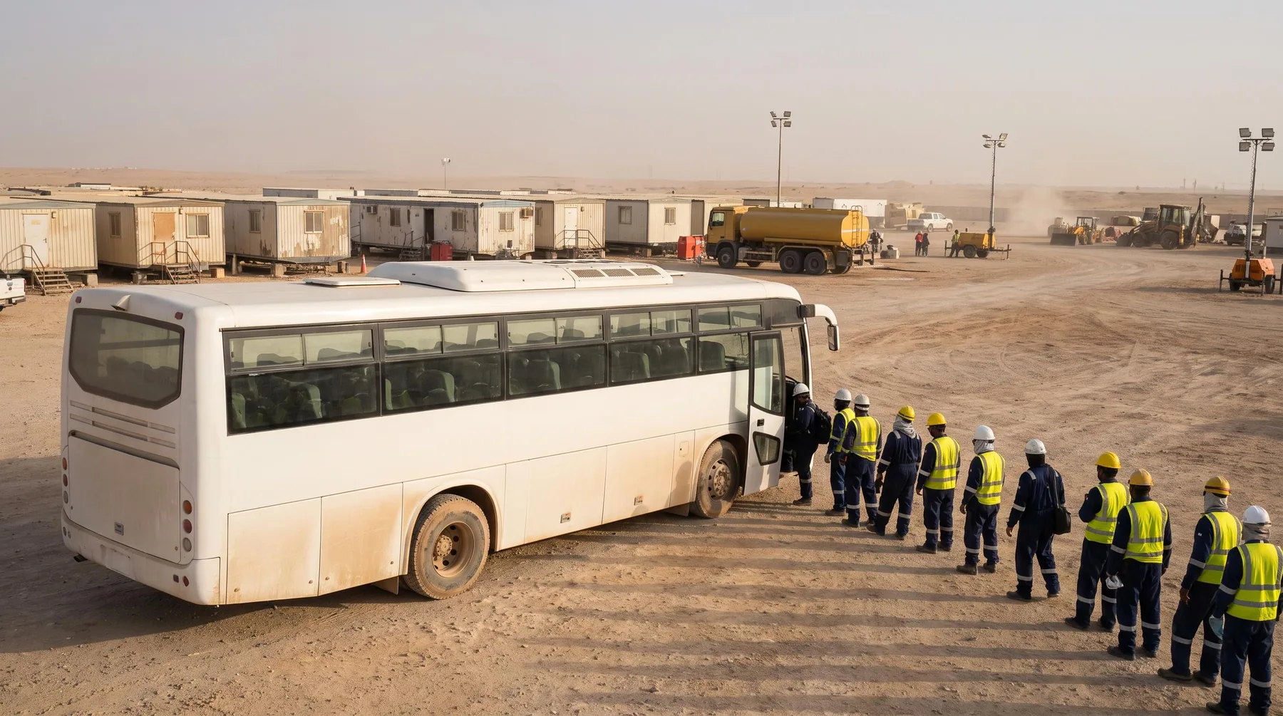 White staff coach for workforce transport at a UAE work site