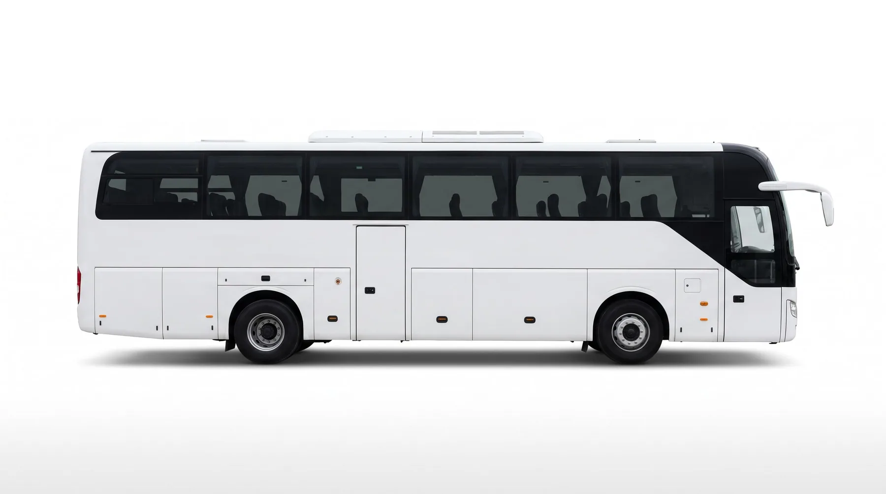 White 50-seater staff coach from the Decent Way fleet