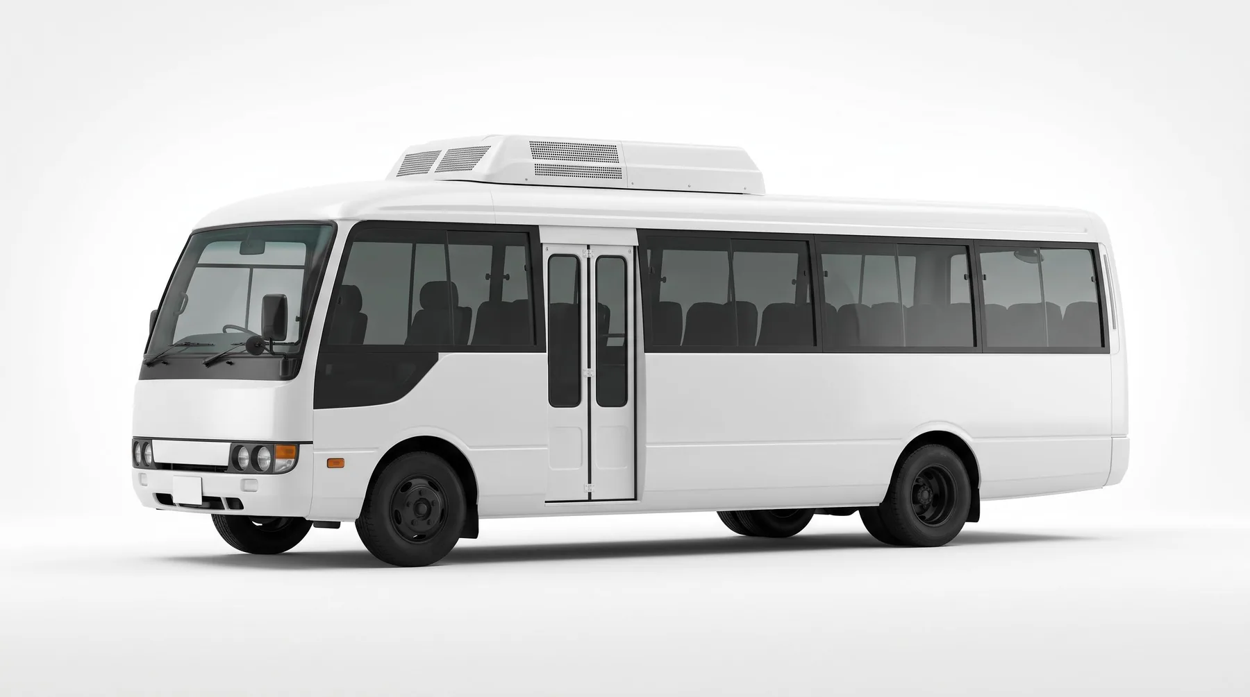 White staff bus for oilfield crew transport