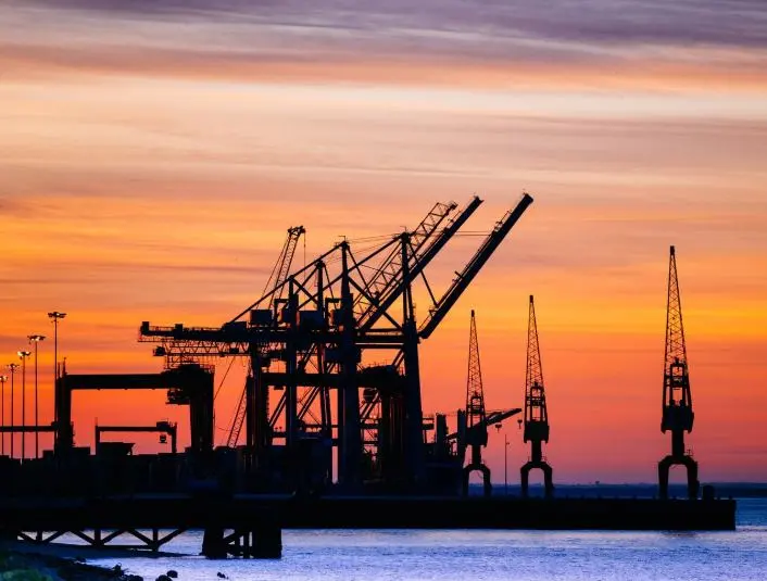 UAE port operations at sunset